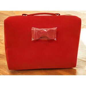 Estee Lauder Red Velvet Gold Zipper Cosmetic Bag with Handle 9 1/2 x 12 1/2 x 4